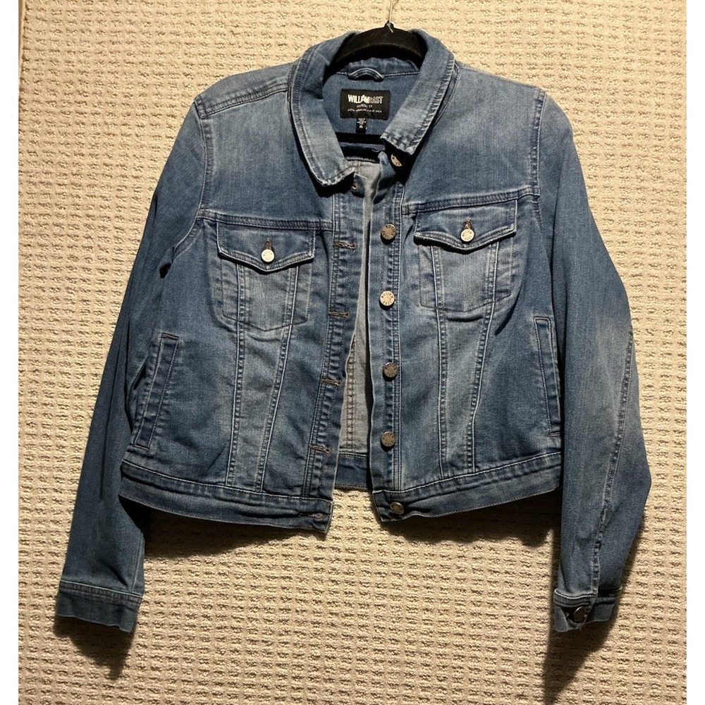 William Rast Women's Denim Jacket XL Stretch Trucker Button Flaps Cropped